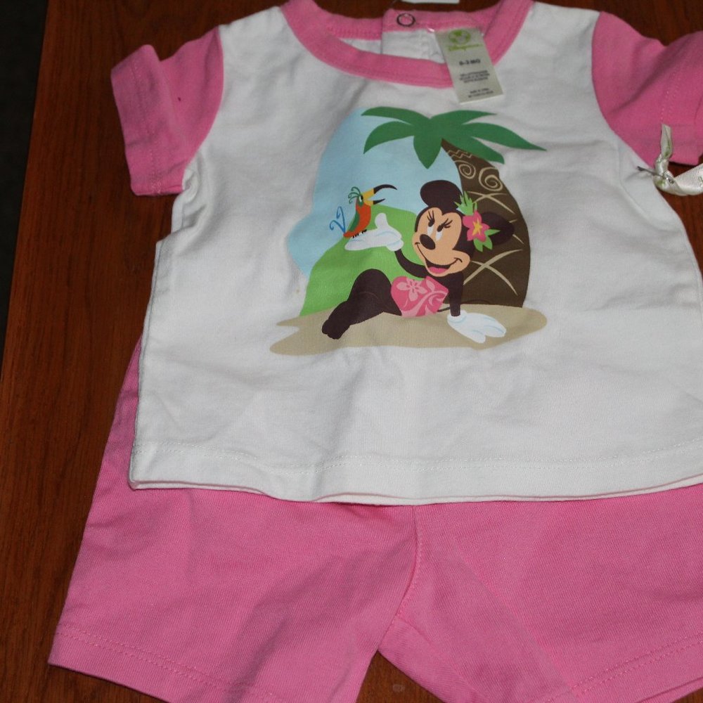 NWT Infant Girls Disney Short Set Minnie pink/white 0-3 months